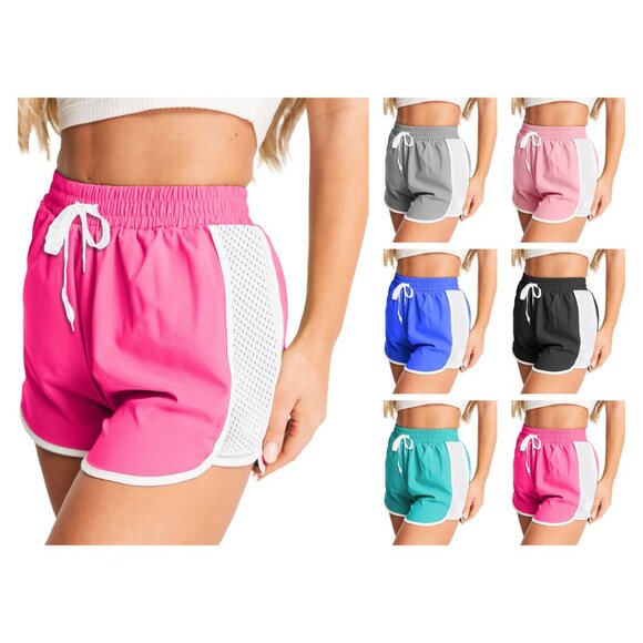 Women's Active Durable Flexible Workout Gym Chic Mesh Patchwork Detailing Shorts - Picture 8 of 15